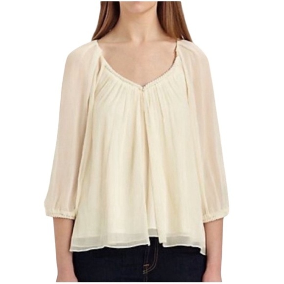 🔥HP🔥Diane von Furstenberg (DVF) cream Grecian-style blouse with rope details - Picture 2 of 10